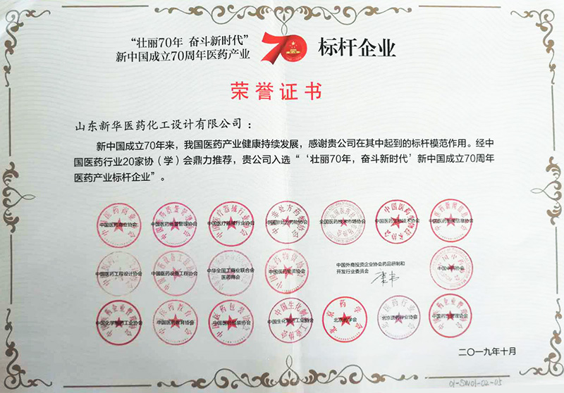 2019年“壮丽70年奋斗新时代”新中国成立70周年医药产业标杆企业 